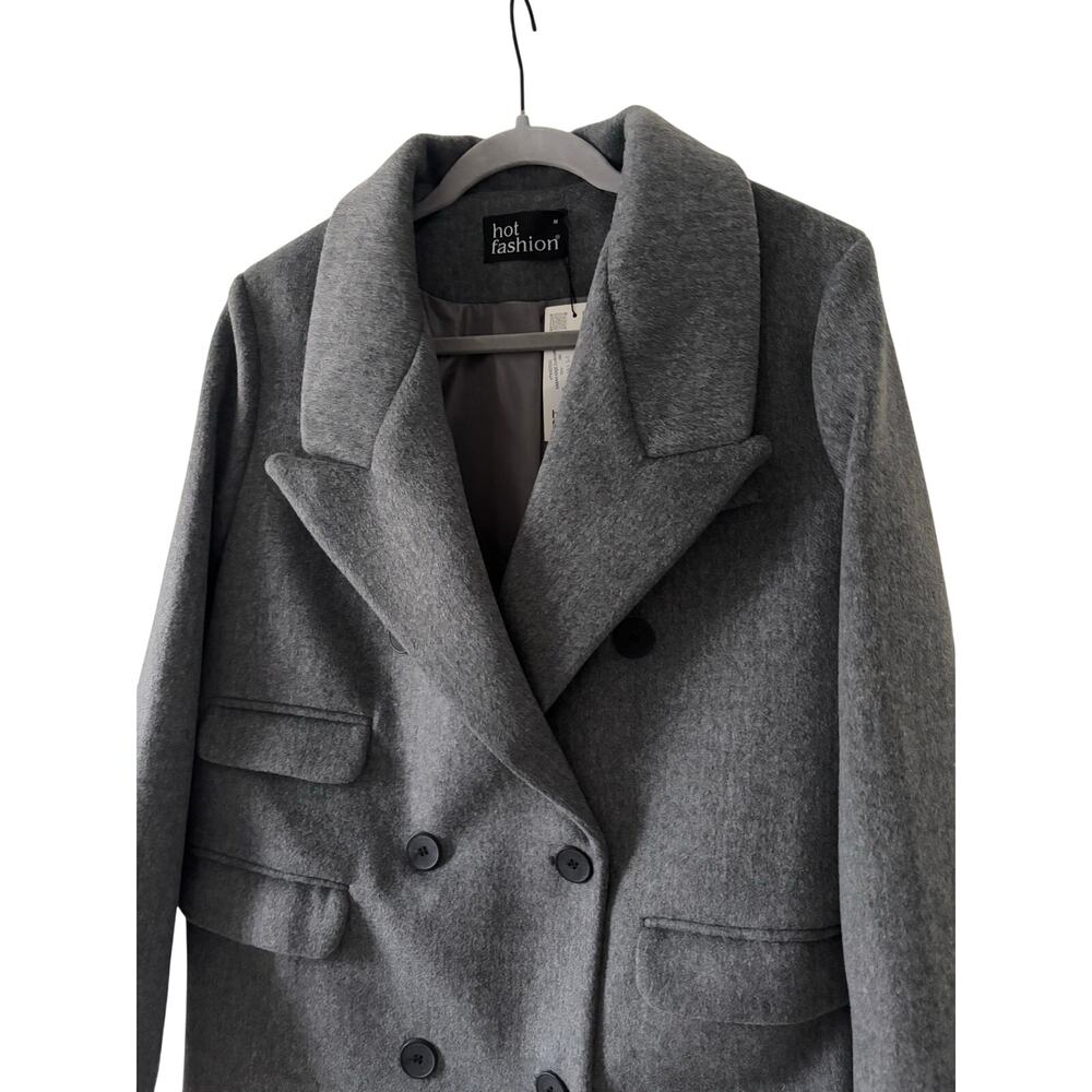 NWT Hot Fashion Gray Long Wool Blend Coat Double Breasted Maxi Coat M - Picture 6 of 11
